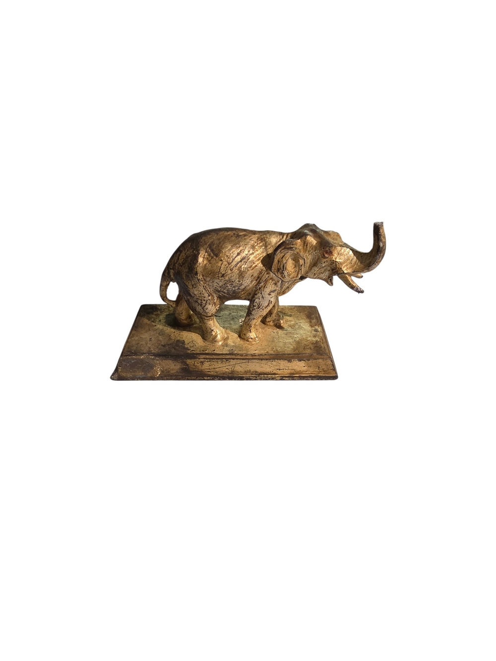 Decorative Gold Elephant Sculpture on Rectangular Base